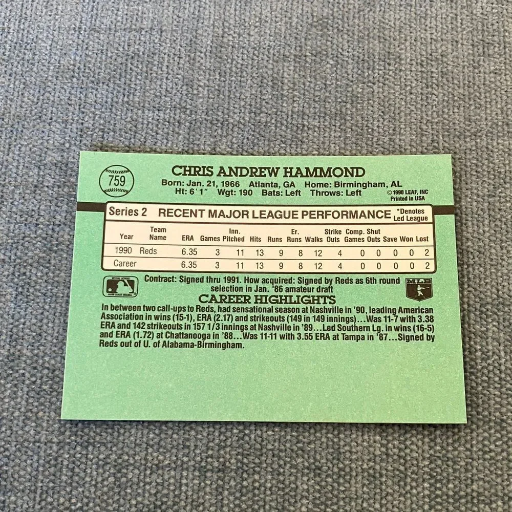 1991 Donruss Cincinnati Reds Baseball Card Trading Card